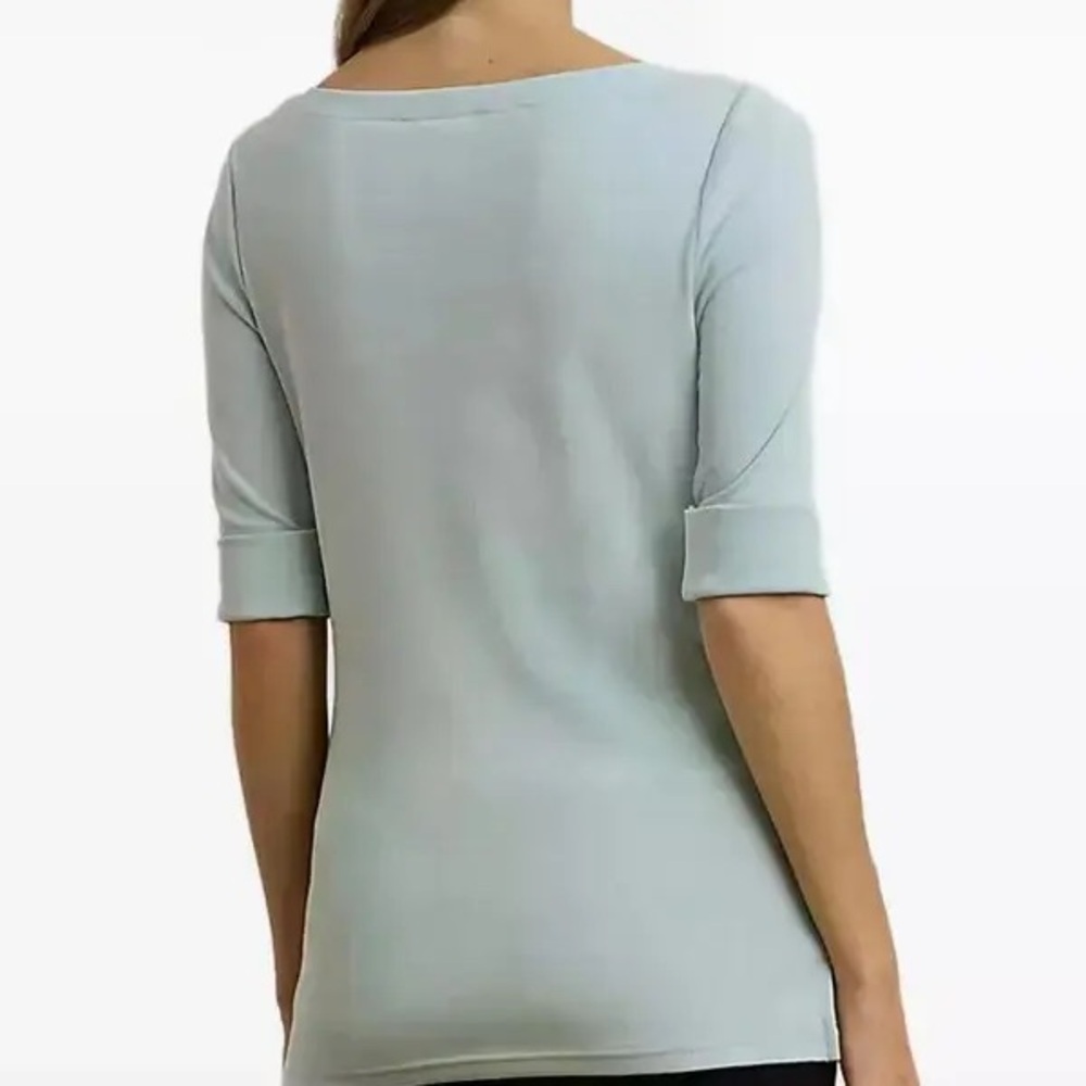 Lauren Ralph Lauren Aqua Pearl Judy Stretch Cotton Boat Neck T-Shirt - Picture 2 of 7